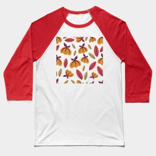 Cosy autumn pattern, with falling leaves and pumpkins Baseball T-Shirt